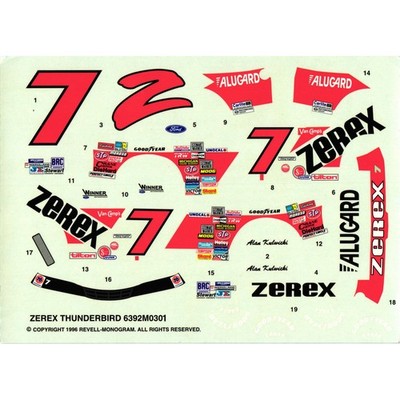 Vintage Zerex NASCAR Thunderbird #7 Alan Kulwicki Decals Revell