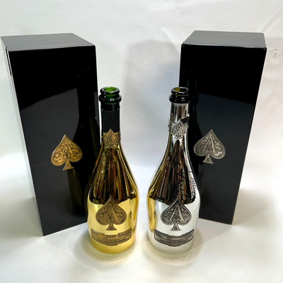 Armand de Brignac Champagne Bottle Display Set Gold & Silver w/ Boxes Lot of 2