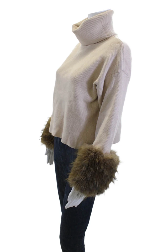 Suéter Pullover Line & Dot Mujer Cuello Alto Beige Manga Larga Talla XS Foto 2 de 4