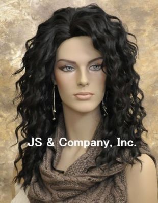 Human Hair Blend Wig Long Gentle Wavy Black Heat and Flat iron Safe Wig sfa 1B