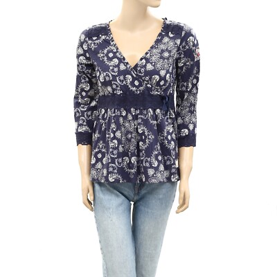 Odd Molly Anthropologie Medley Paisley Printed Wrap Blouse Top Cotton S-1 257089