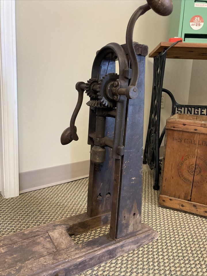 Antique Barn Beam Auger Drill Wood Cast Iron Cliffs Mine Ishpeming