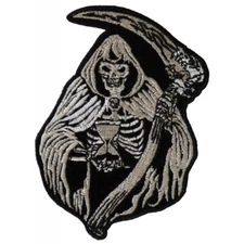 Grim Reaper Hour Glass and  Scythe  Embroidered Patch 3.25" x 4.5" Biker Horror 