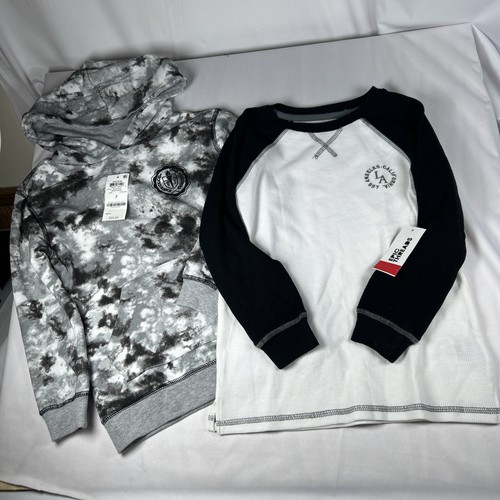 Boys Lot Of 2 Size 7 Black And White Waffle Knit Long Sleeve Hoodie Tie Dye NWT - Picture 14 of 14