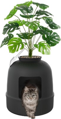 Lifewit Litter Box Cat with Faux Plant & Scoop, 18.9'' x x 19.7, Black 