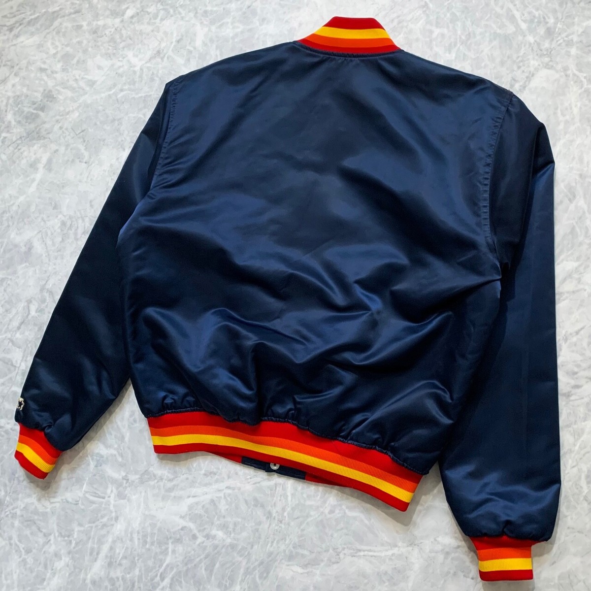 VTG 80s 90s MLB HOUSTON ASTROS STARTER SATIN BOMBER JACKET SIZE L