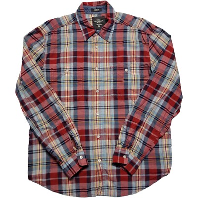 H&M Oxford Shirt Mens Large Red Plaid Button Down Long Sleeve Cotton  Western