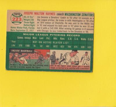 1954 Topps #223 Joe Haynes Coach Washington Senators VG/EX Lot