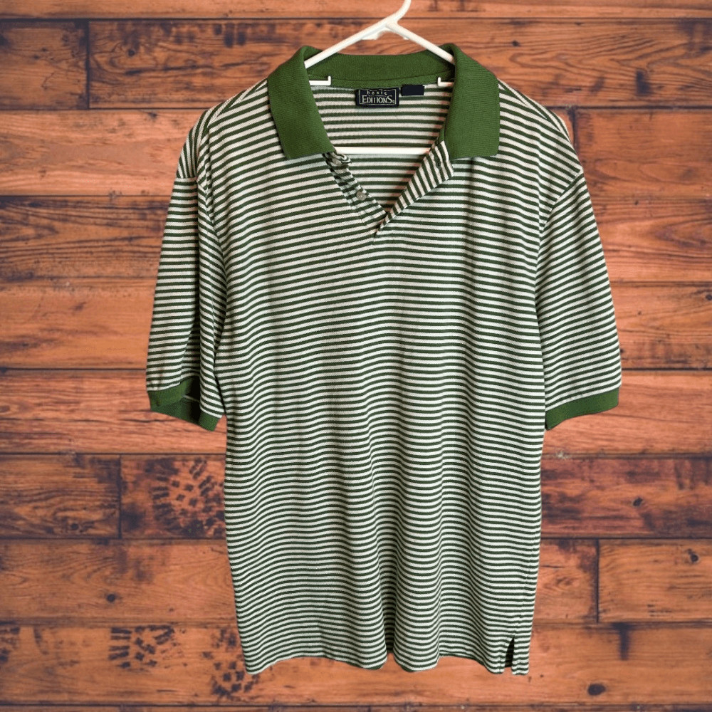 Large Basic Editions Striped Green Polo Shirt - image 1