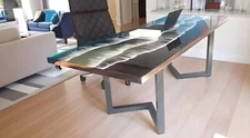 60"x36" Epoxy Ocean Wave Table Top, Epoxy Resin Statement Living Room Furniture
