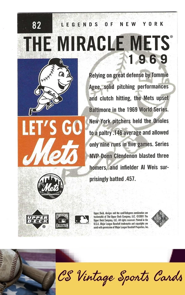 2001 Upper Deck Legends of New York #82 Tommie Agee - Image 2 of 2