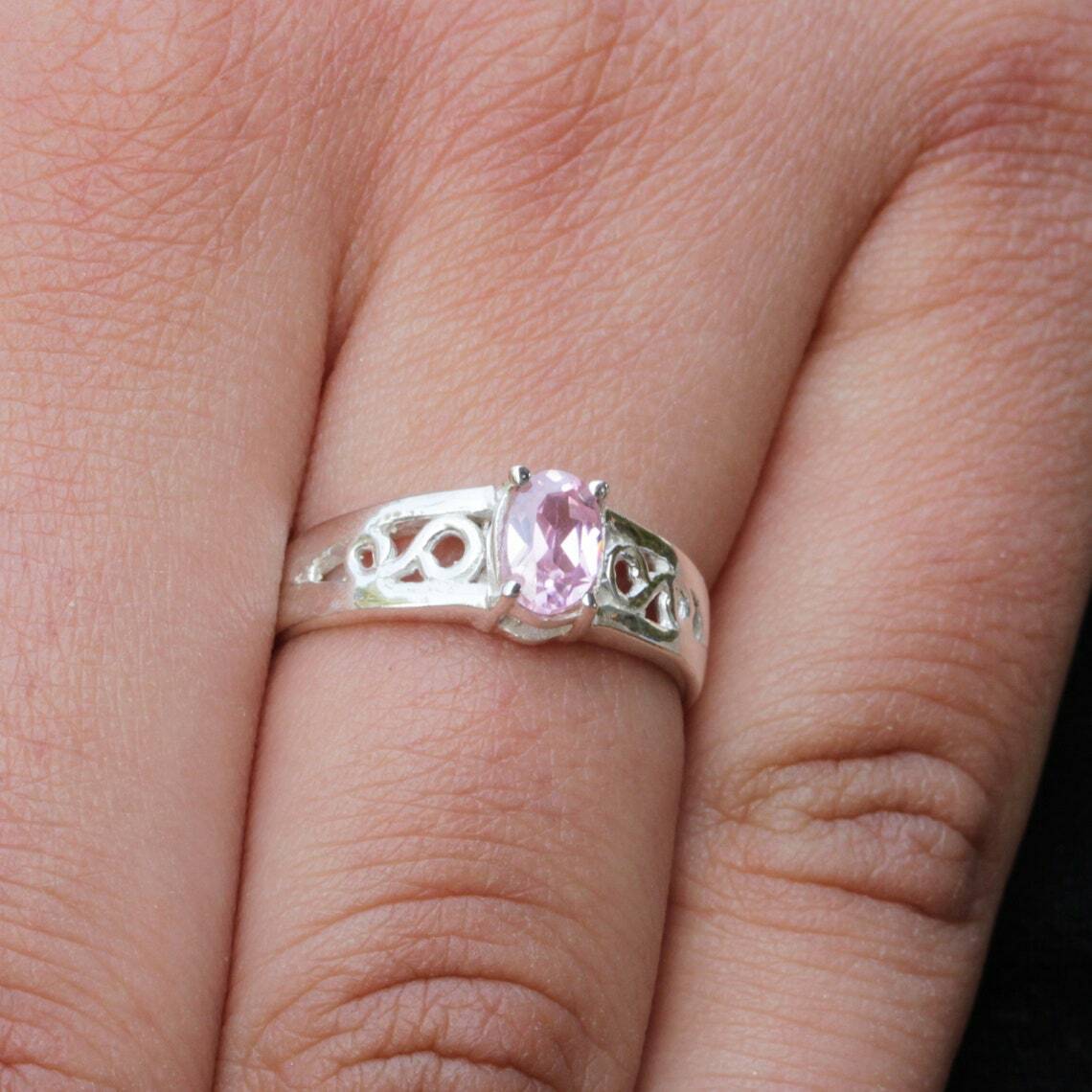 SILVER925 LIGHT PINK STONE RING/シルバー/リング Pink Stone Ring,925 Sterling Silver Jewelry,Gift For Her