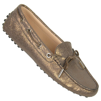 TODS Womens Gommino Driver Loafers Sz Eur 37/US 7M Bronze Crackle Leather Italy
