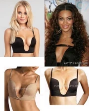 Low Cut Bra V-Bra 3-Way Sexy Push up Ultra Deep Cleavage Plunge 2 Pocket 32B-40D