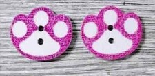 wood paw print sewing buttons 2 holes 5/8 inch dark pink