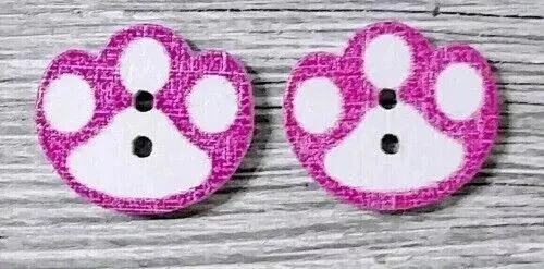 wood paw print sewing buttons 2 holes 5/8 inch dark pink new - Image 2 of 2