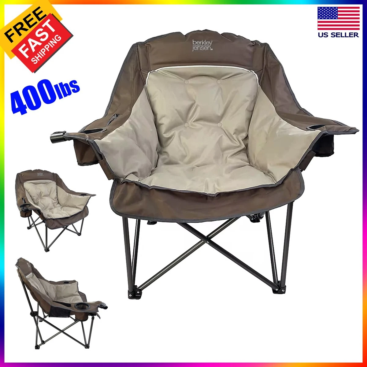 Outdoor Folding Club Chairs Heavy Duty Padded for Camping Patio