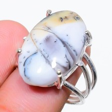 Natural Dendrite Opal Gemstone 925 Sterling Silver Jewelry Ring Size 6 US 