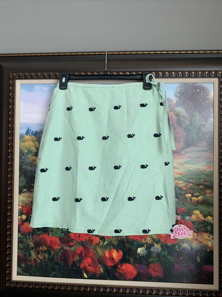 ¡Nuevo! Falda envolvente Lolly Wolly Doodle para mujer talla S verde con ballena azul marino bordada Foto 2 de 4