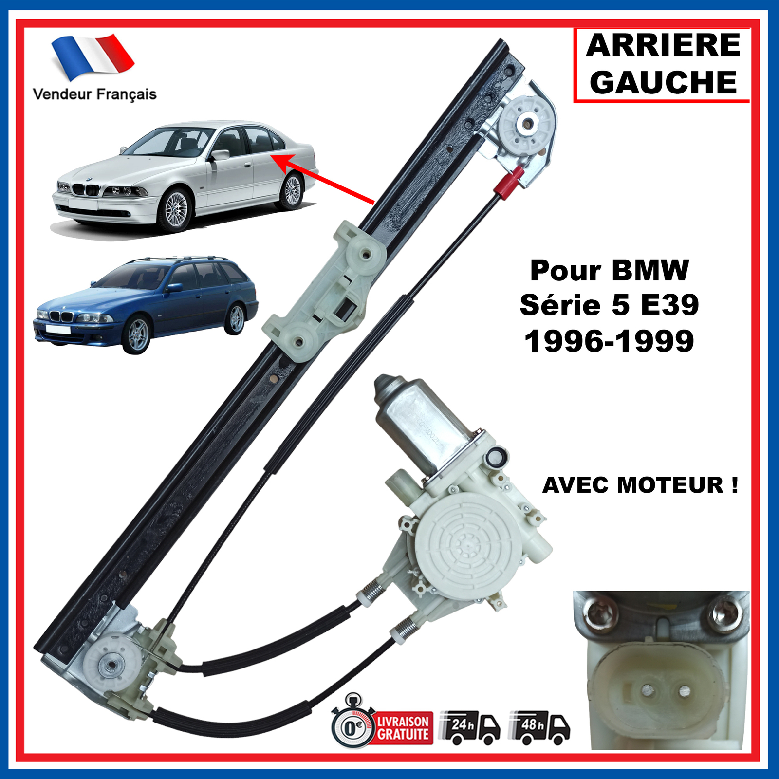 Lève-vitre arrière gauche pour BMW E39 Série 5 Touring mécanisme robuste sans moteur
