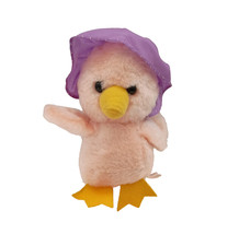 Vtg Pink Chick Plush Stuffed Animal 7" 1985 Purple Polka Dot Hat Bonnet Easter