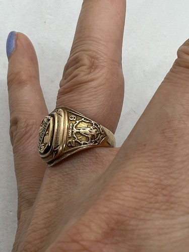 Antique Virginia 1929 Reedville High School class ring 10k yellow gold enamel 8g - Picture 7 of 10