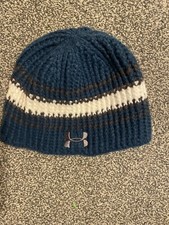 Under Armour Lined Winter Hat Beanie Blue With Stripes Size Large