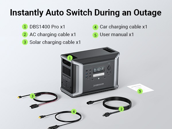 Dabbsson DBS1400Pro 2400W 1382Wh Portable Power Station Solar