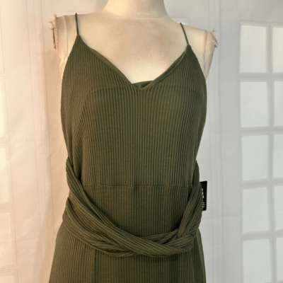 Express NWT army green ribbed bodycon belted adjustable strap midi dress  size la | eBay