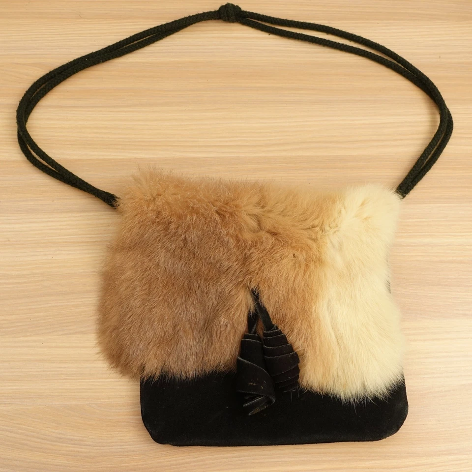 VINTAGE Fur Bag Women Shoulder Sling Black Crossbody Purse Velvet Formal Classic - Image 2 of 4