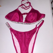 Victoria's Secret Solid Pink 2-Piece Triangle Halter Bikini Set XL