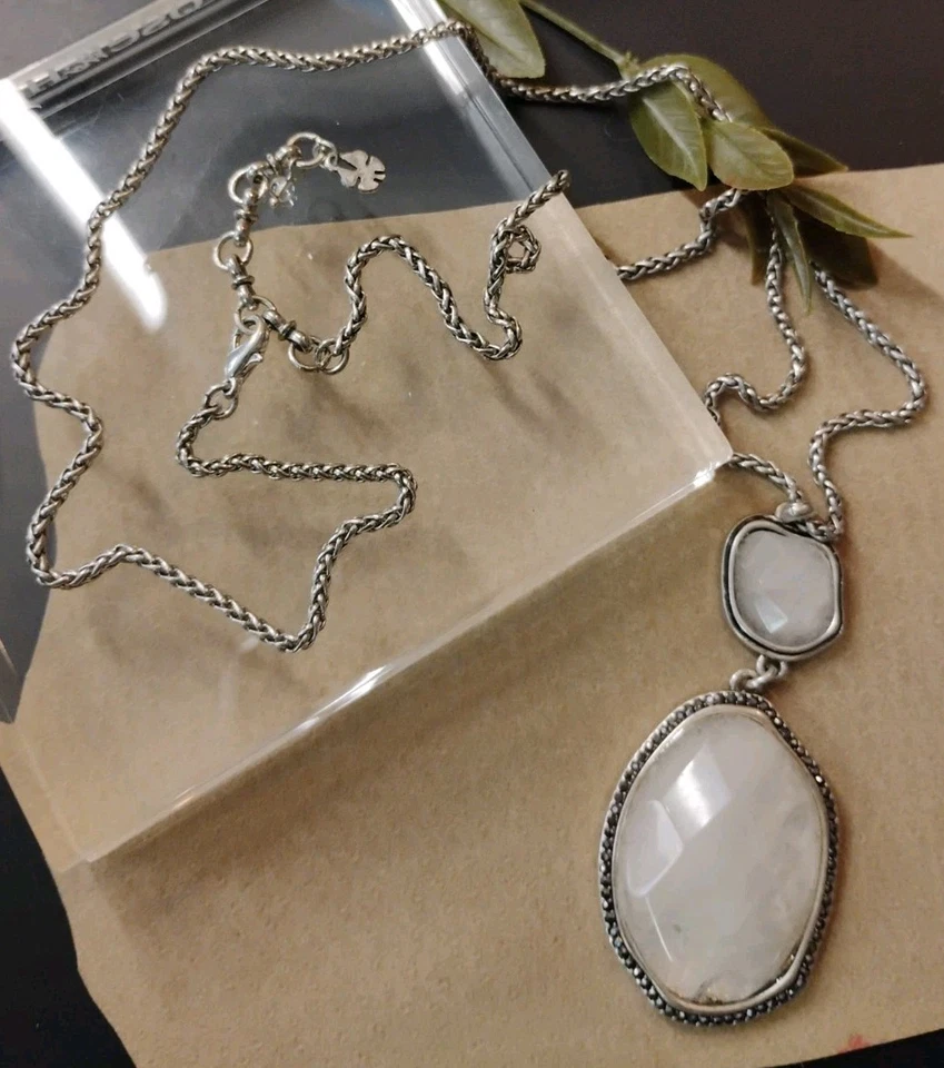 LUCKY Marca 24"+ Tono Plata Cadena Trenzada Cuarzo Piedra Gota Colgante Collar! Foto 2 de 4