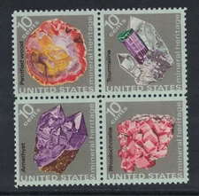 Scott 1538-41- Mineral Heritage, Petrified Wood- Block of 4- MNH 10c 1974- mint
