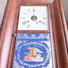 Antique New Haven Ogee Clock Eagle Glass, Brass Movement, Label w/ Key 1880