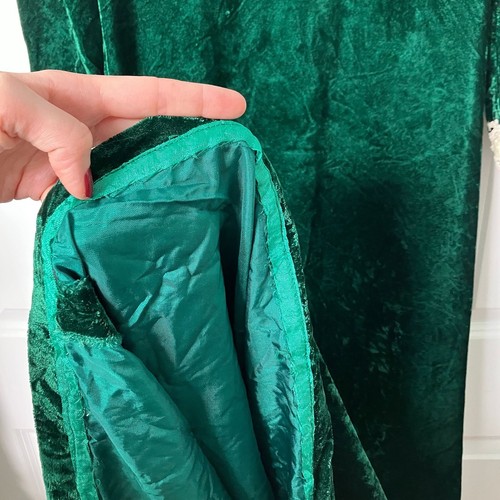 Vintage Green Velvet Victorian Dress 80s Handmade Lace Puff Sleeve Goth Whimsy - Picture 7 of 20