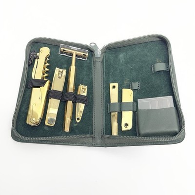 Royce New York Genuine Leather Men's Travel Grooming Kit Essentials Gold Plated