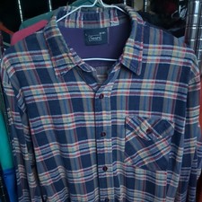 SEARS Vtg 80s Blue Plaid Flannel Long Sleeve Btn SHIRT Men's L 16 16 1/2