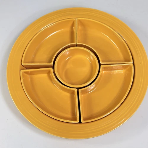Vintage Fiesta Yellow Relish Tray with Inserts and Base 11"