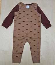 NWT HANNA ANDERSSON BROWN BEARS OVERALLS LONG SLEEVE TEE SHIRT SET 75 12-18 59