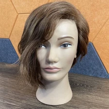 Pivot Point Mannequin Head Auburn Brown Gray Human Hair Cosmetology, ERIKA