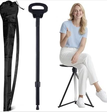 Alevmoom Walking Cane with Seat Folding Lightweight, 2-In-1 Cane Stool
