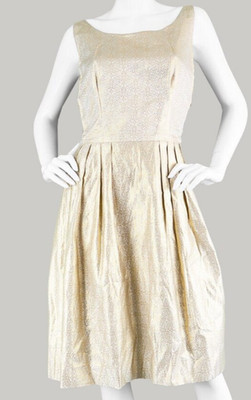 Vintage Gold Brokat Party Kleid 50er Ärmellos Cocktail Bombshell Fit & Flare
