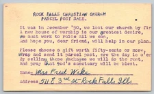 Vintage 1950 Rock Falls Christian Church Parcel Post Fundraiser Postcard