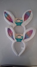 Bunny Ears Headbands Lot Of 2 White With Shiny Pink Inner Ear Easter Age 3 ...