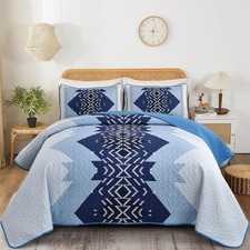 Queen King Multi-Color Boho Quilt 3-Piece Aztec Geometric Coverlet All Season