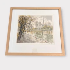 Hans Figura Notre Dame Paris Etching Aquatint in Colors Signed Vintage Framed