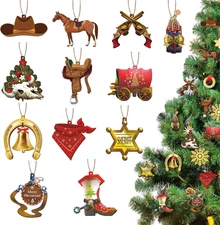 36 Pcs Christmas Western Cowboy Ornaments Wood Hanging Christmas Tree Ornament C