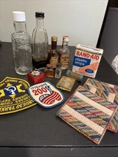 Vintage Estate Lot Of 19 Miscellaneous Bottles Odds and Ends Junk Drawer Items