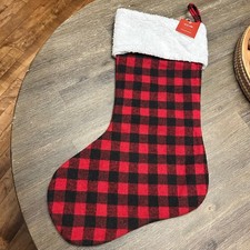 At Home Homespun Holiday Christmas Stocking Red Black Buffalo Plaid X-Large