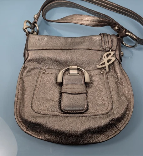B Makowsky Silver Pebbled Soft Leather Small Convertible Crossbody Shoulder Bag - Picture 5 of 16
